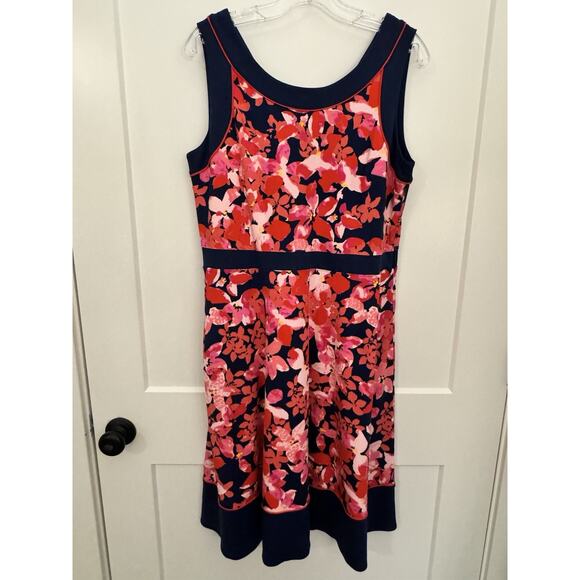 Lands' End Sleeveless Pink Flowers Ponte' Knit Dress Sz 14 NWT Cruise Preppy - Picture 1 of 9